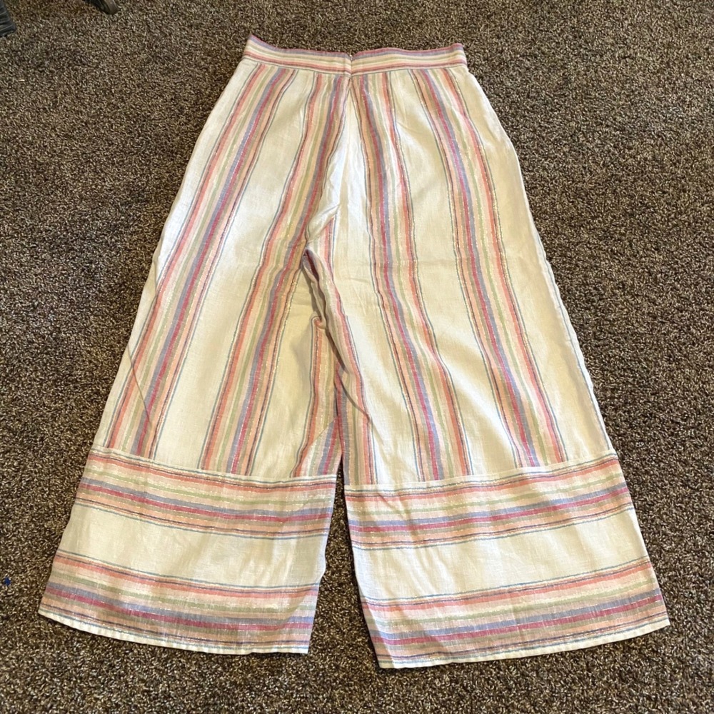 Amanda Uprichard Culottes Coastal Stripe Linen Pants Womens L Multi Metallic